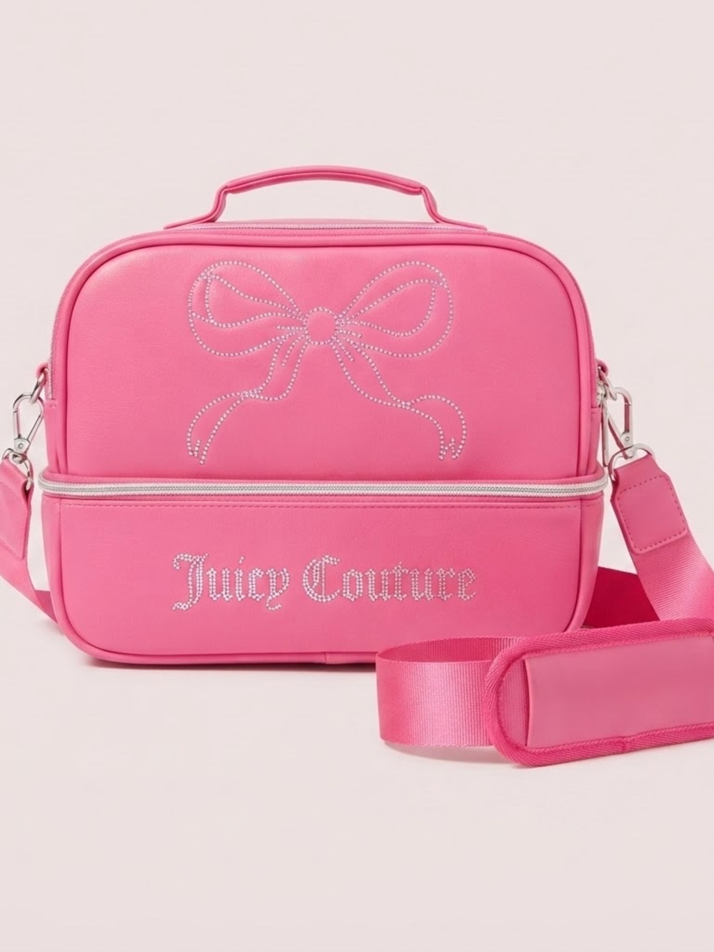 NWT Juicy Couture Bright Pink Rhinestone Bow Cooler Bag Crossbody